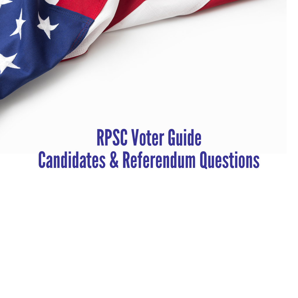 American flag above the words “RPSC Voter Guide — Candidates & Referendum Questions.”